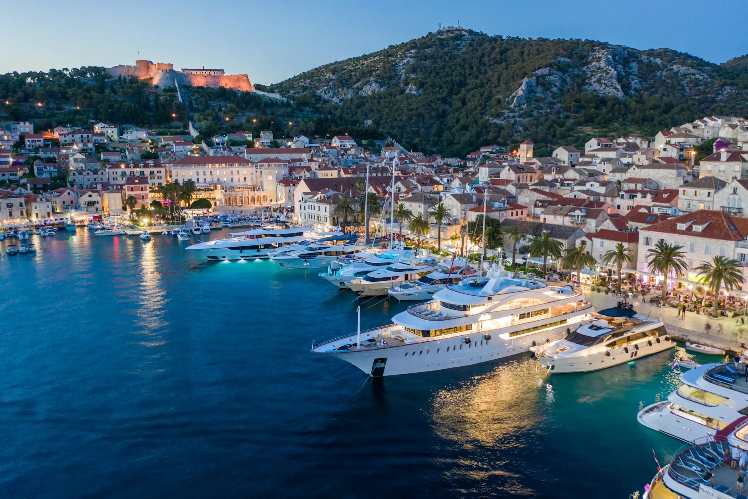 A marina filled with luxury yachts
